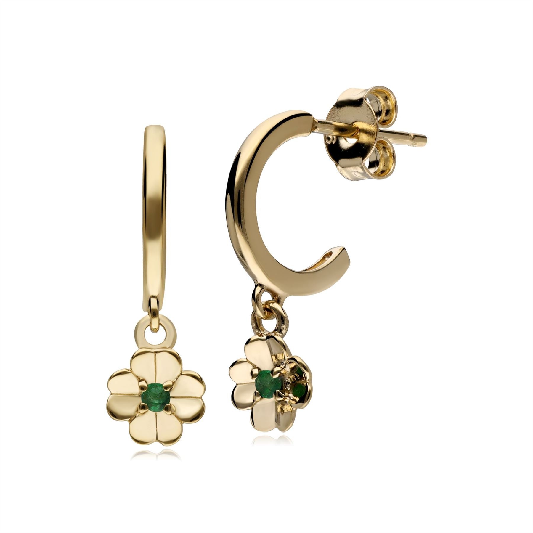 Boucles d'Oreilles Créoles Gardenia Trèfle avec Emeraude