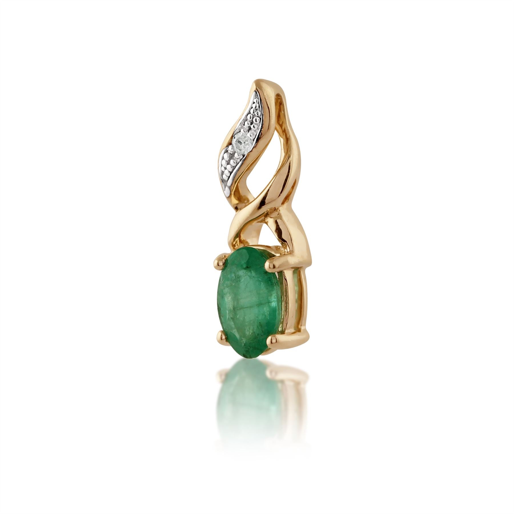 Pendentif Classique Or Jaune 375 Emeraude Ovale et Diamant
