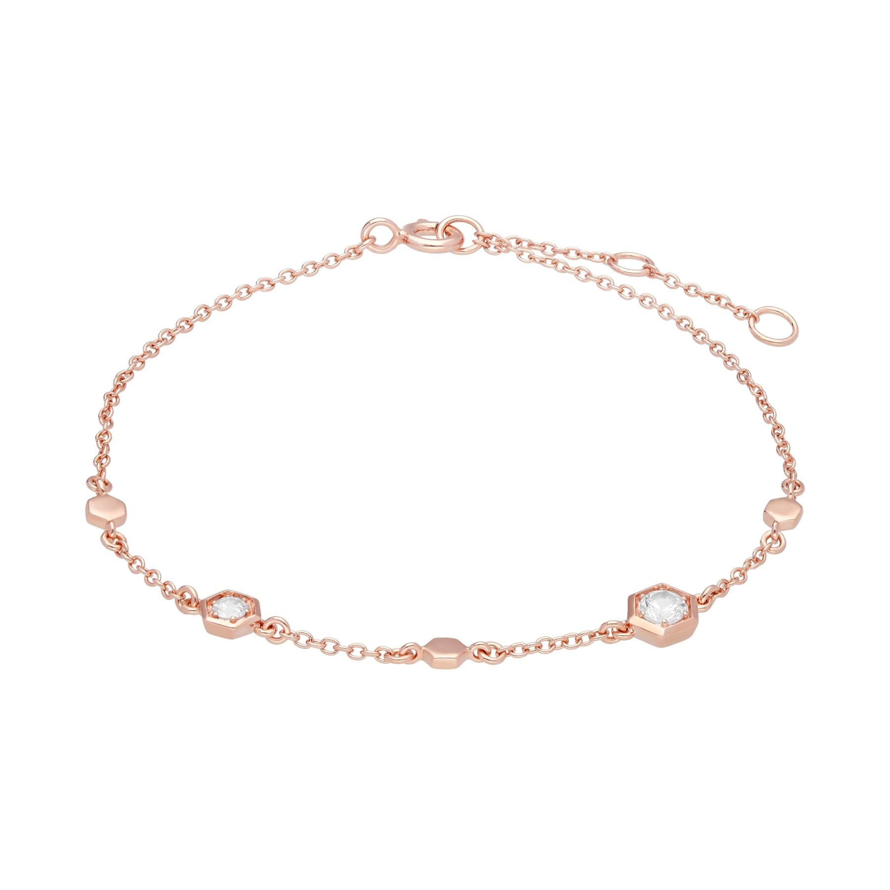 Bracelet Style Honeycomb Or Rose 375 Saphir Blanc