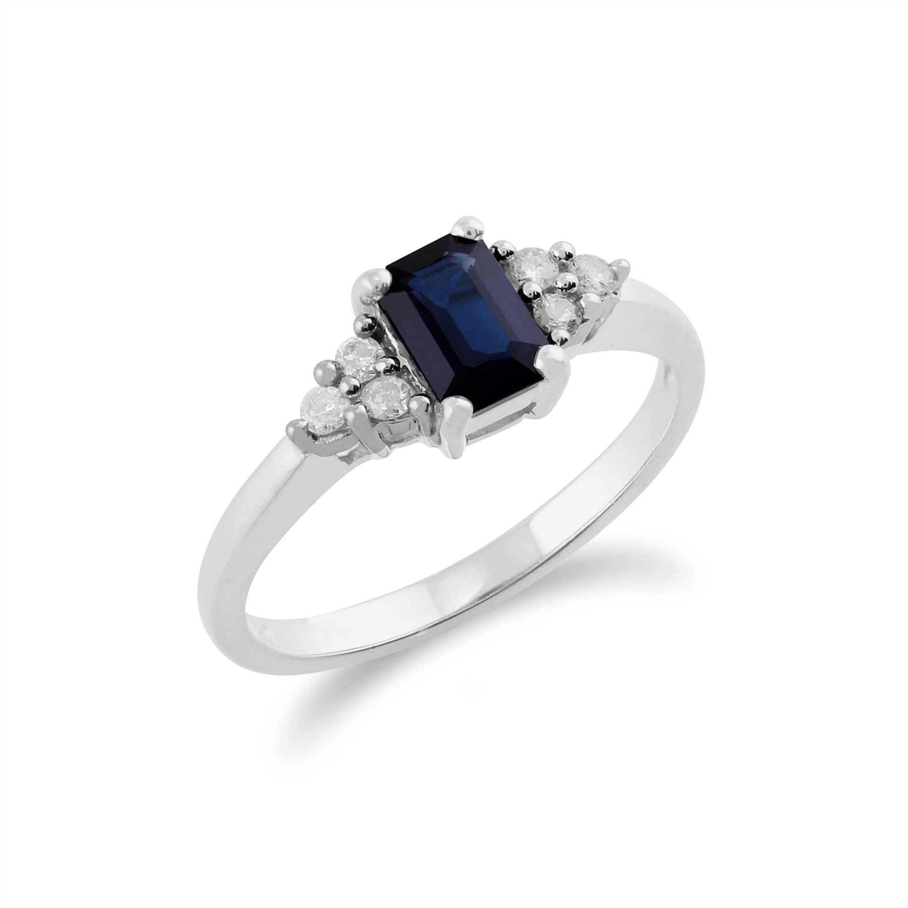 Bague Classique Or Blanc 375 Saphir Octogonal et Diamant