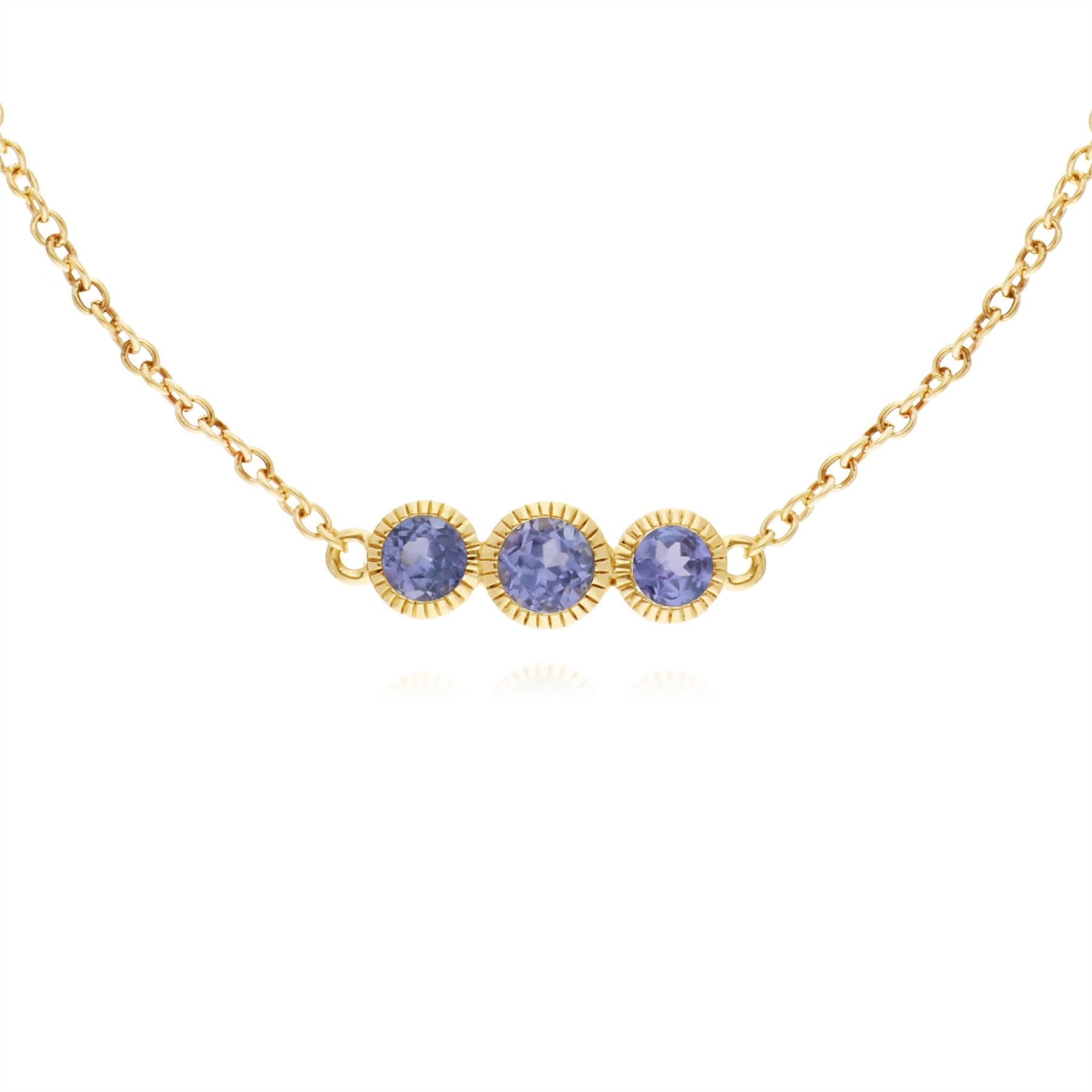 Tanzanite Bracelet, 9 CT or Jaune Grenade Triple Stone Round Milgrain 19cm Bracelet