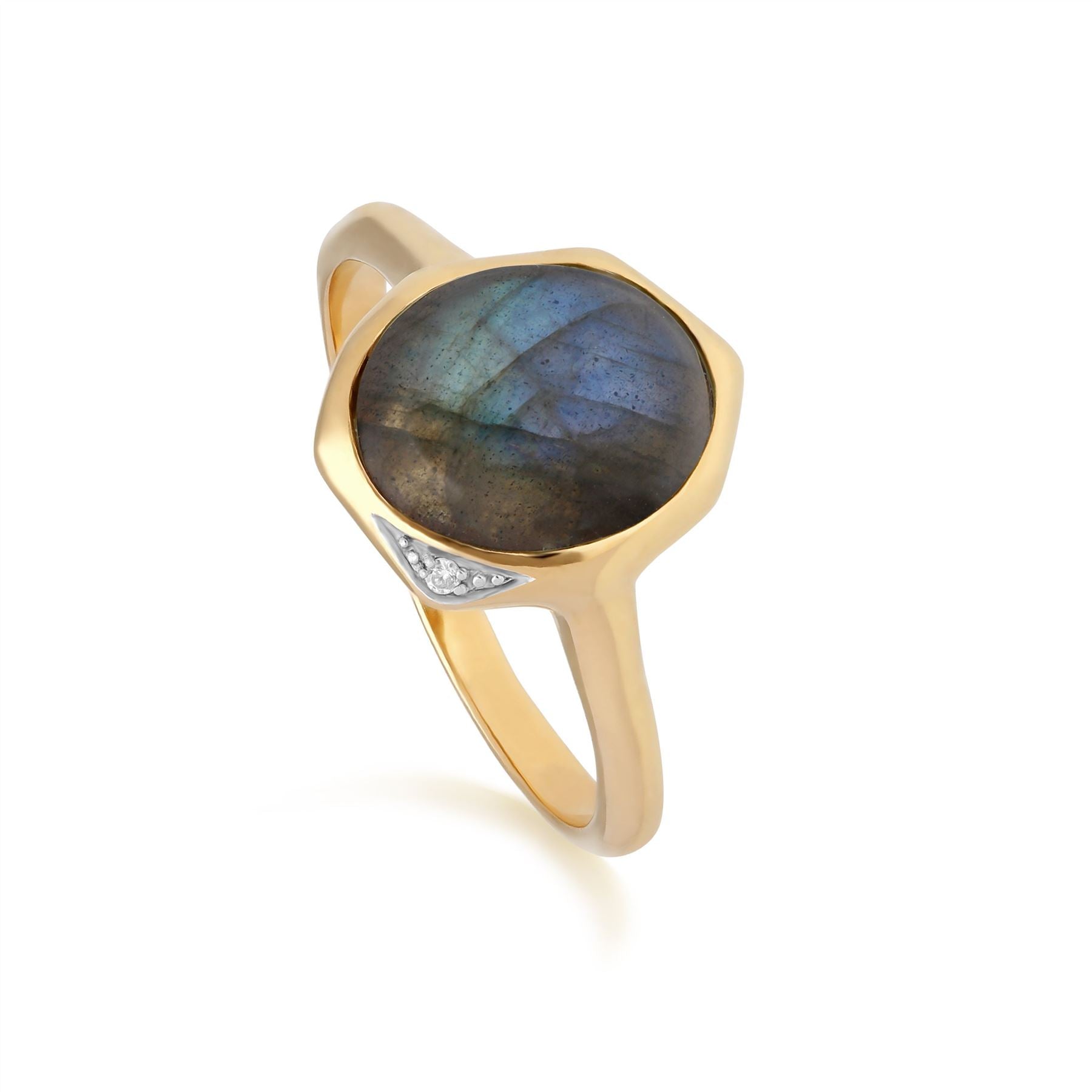 Bague Irregulier B Gem Argent 925 Plaqué Or Labradorite et Diamant