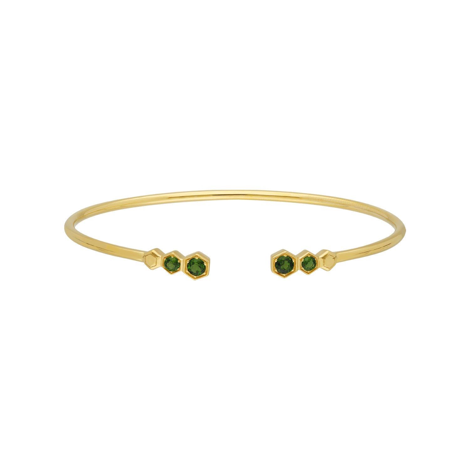 Jonc Géométrique Argent 925 Plaqué Or avec Chrome Diopside