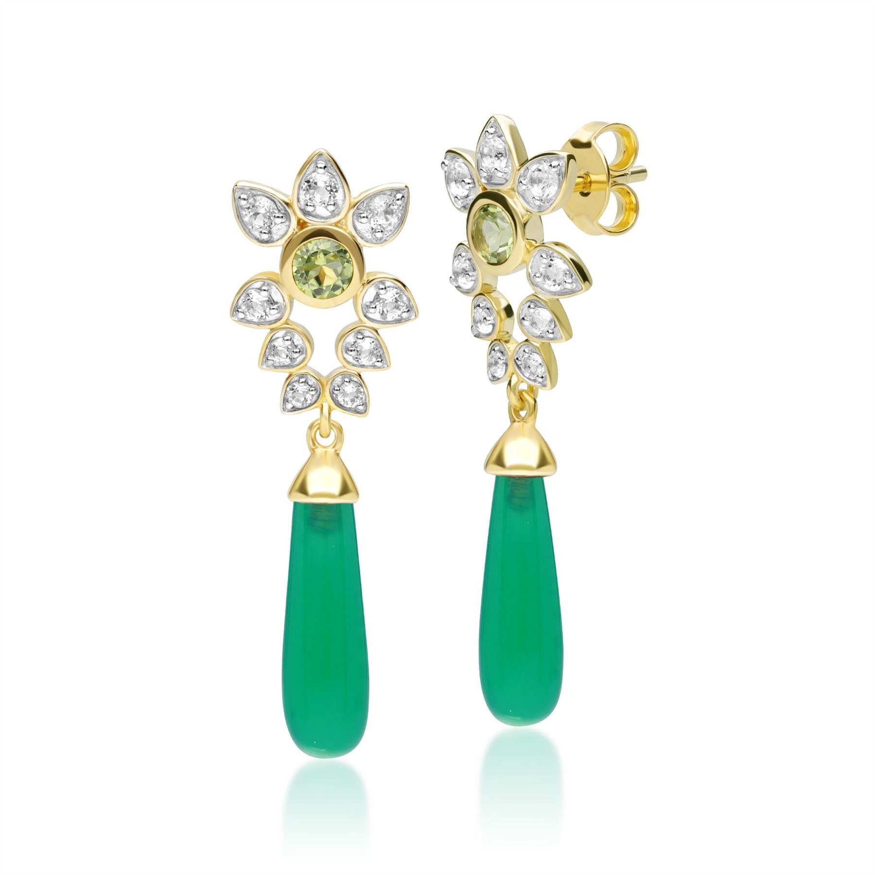 Boucles d'Oreilles ECFEW™ 'The Creator' Calcédoine Verte Teinte, Péridot et Topaze Blanche
