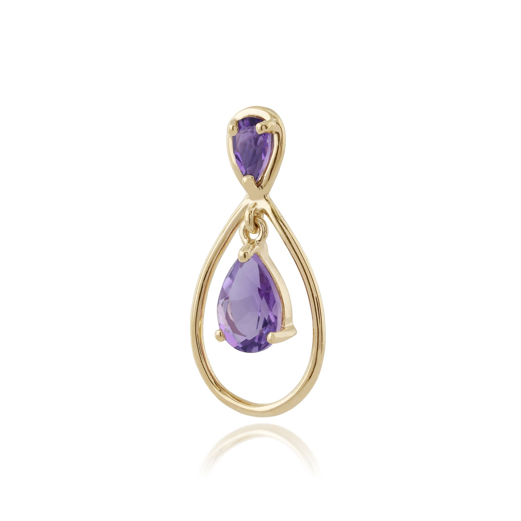 Pendentif Classique Or Jaune 375 Améthyste Poire et Ronde Style Halo