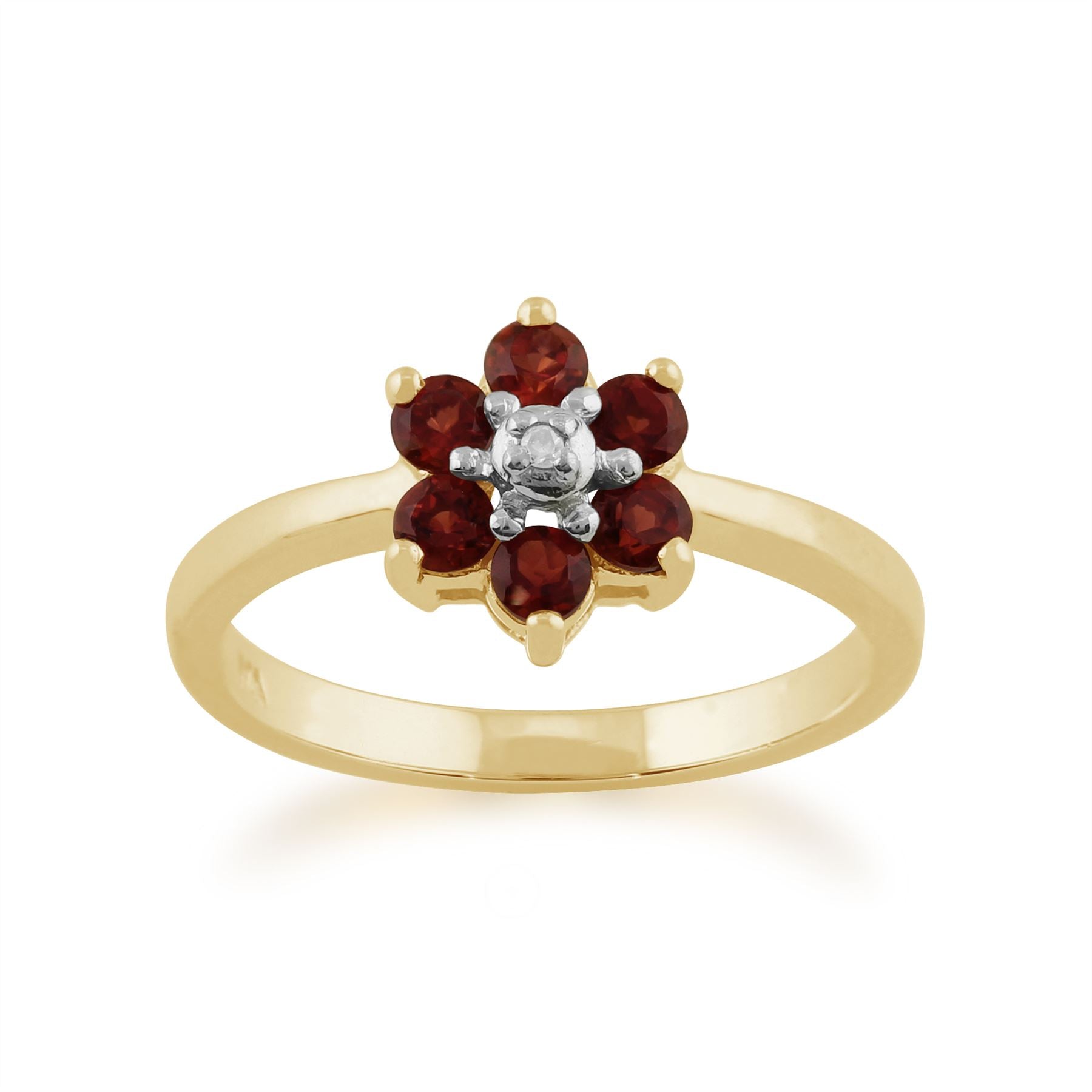 Gemondo Grenade Bague, 9ct Or Jaune 0.56ct Mozambique Grenat Et Diamant Bague Fleur