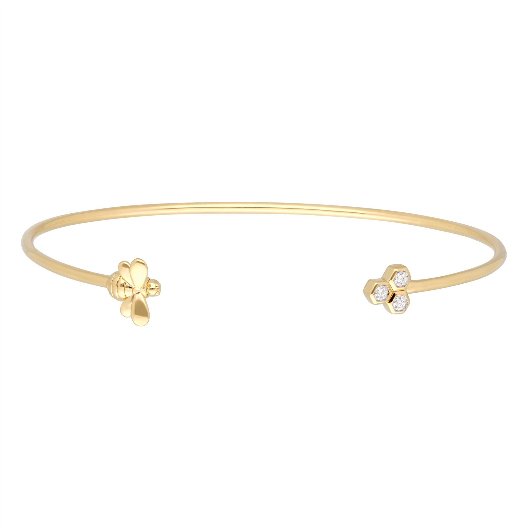 Bracelet Jonc Trilogie Abeilles Colelction Honeycomb Or Jaune 375 Diamant