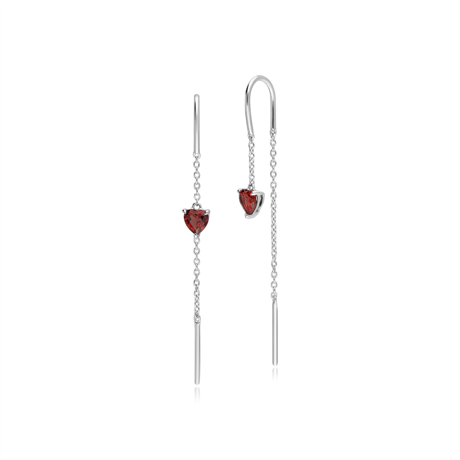 Boucles d'Oreilles Coeur Pendantes Fil Or Blanc 375 avec Grenat
