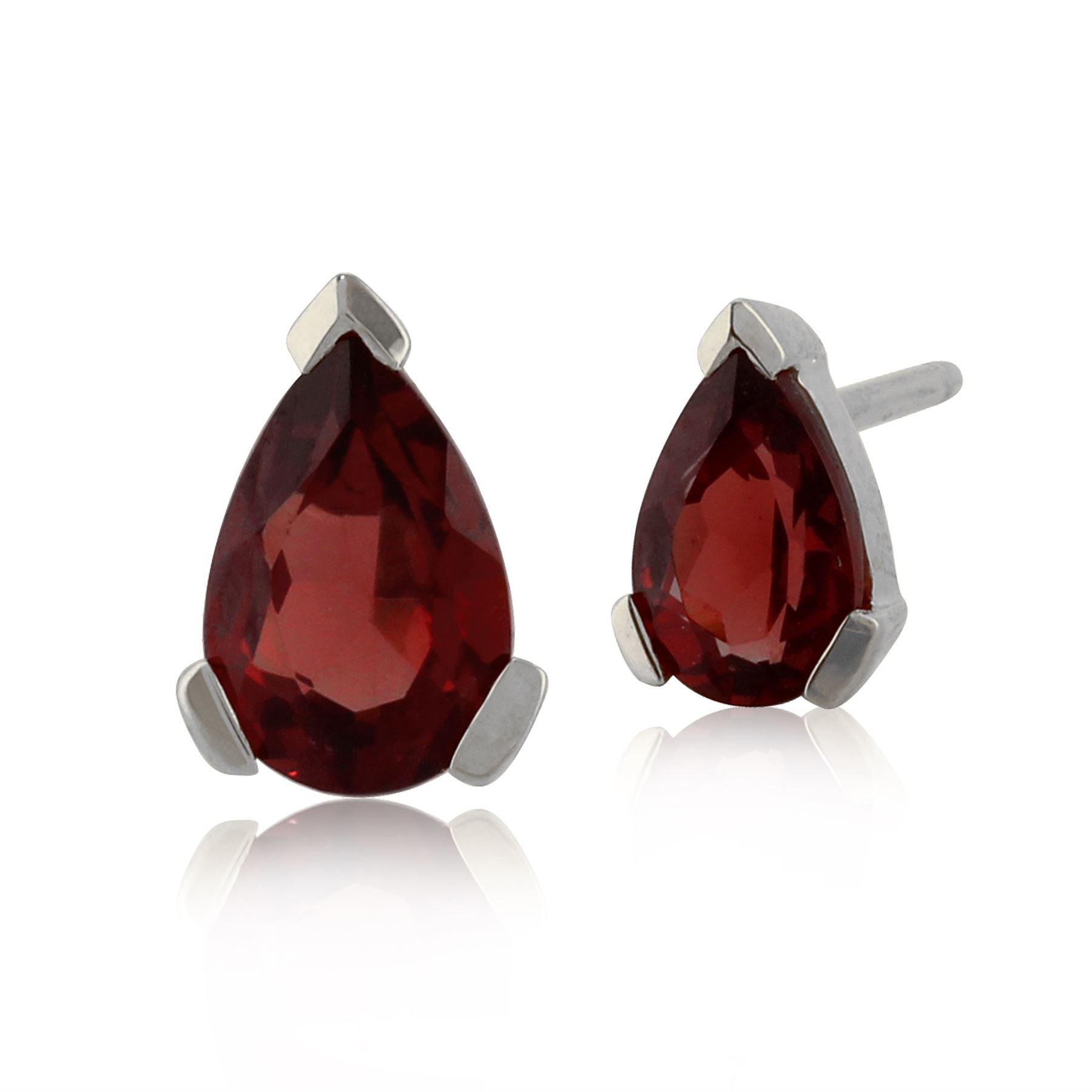 Pendentif et Boucles d'Oreilles Clou Classique Or Blanc 375 Grenat Poire