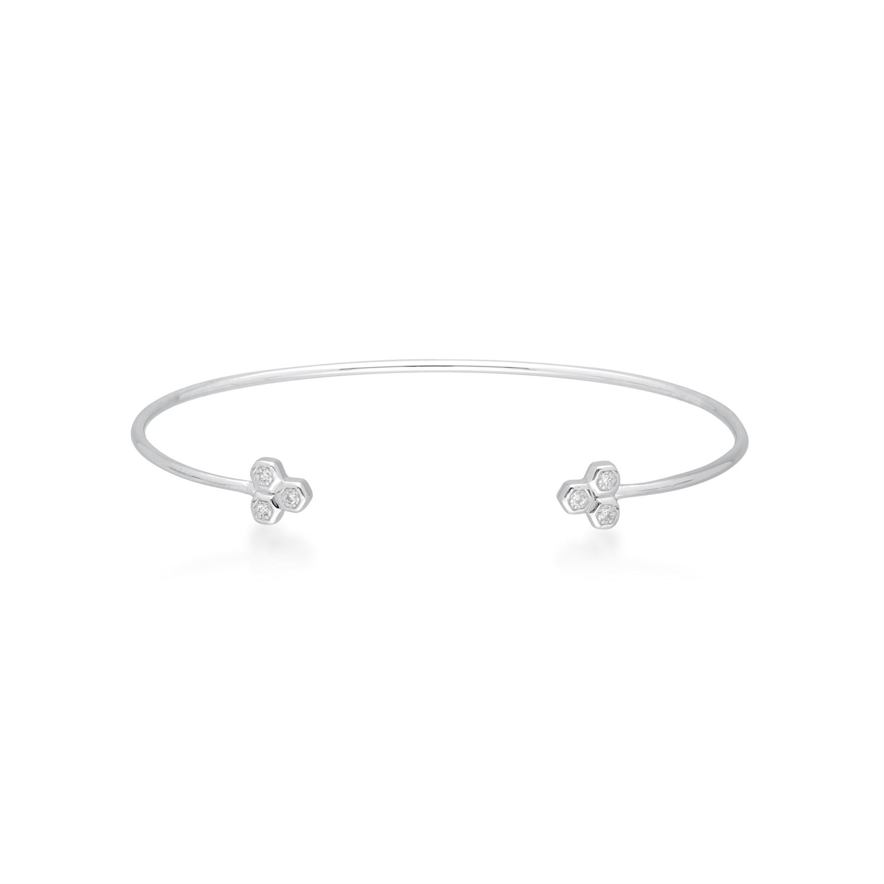 Bracelet Jonc Trilogie Géométrique Or Blanc 375 Diamant