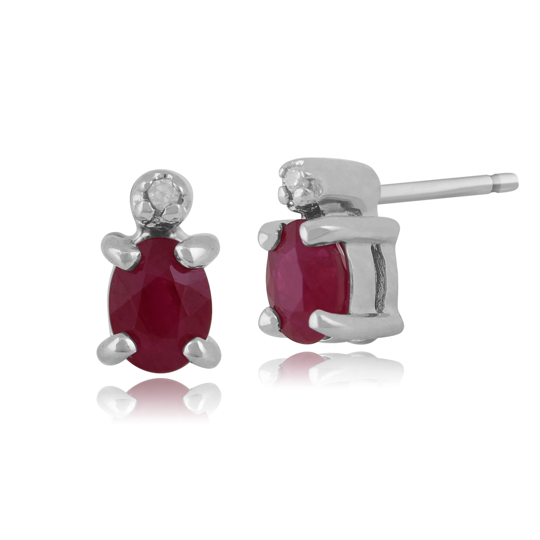Pendentif et Boucles d'Oreilles Clou Classique Or Blanc 375 Rubis et Diamant