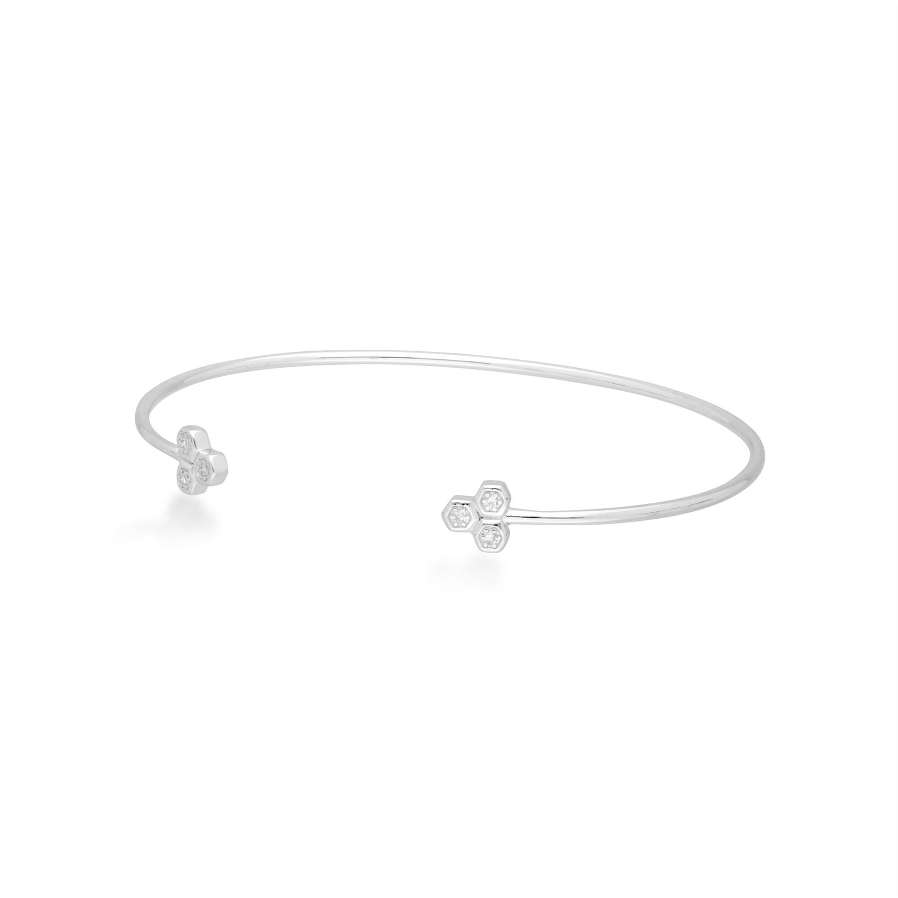 Bracelet Jonc Trilogie Géométrique Or Blanc 375 Diamant