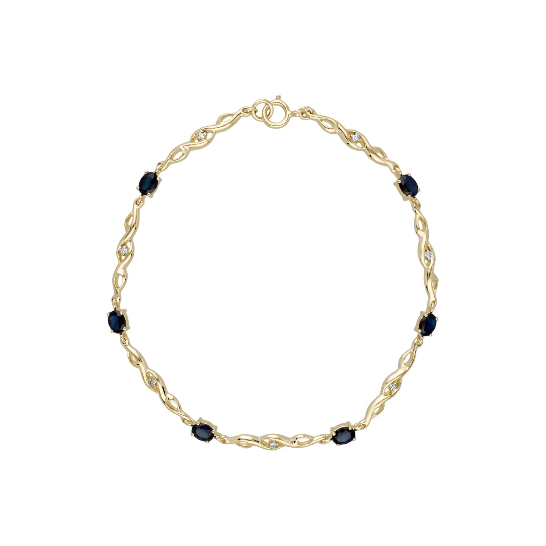 9 ct or Jaune Ovale Saphir et Diamant 19cm Tennis Bracelet