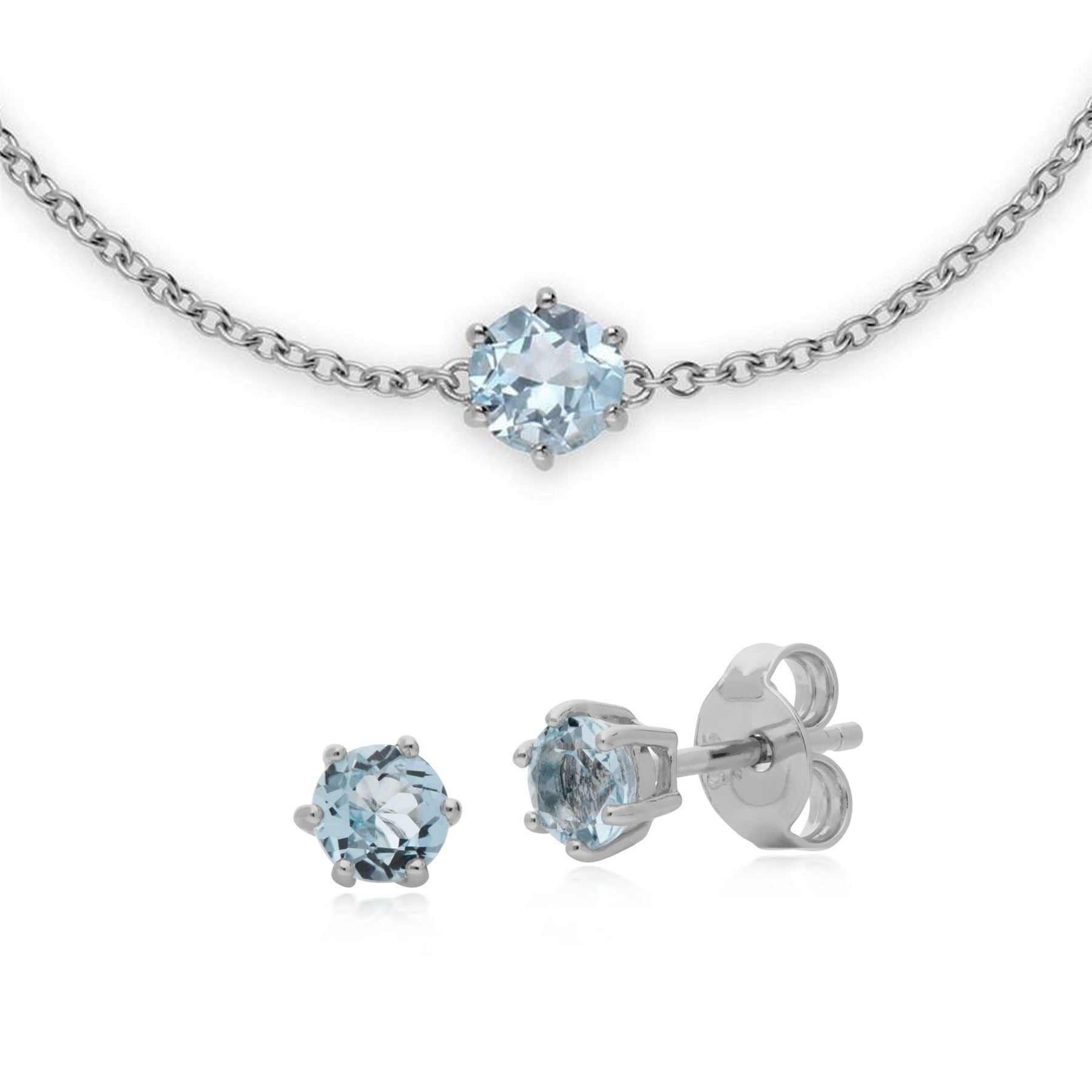 Bracelet et Boucles d'Oreilles Clou Classique Argent 925 Topaze Bleue