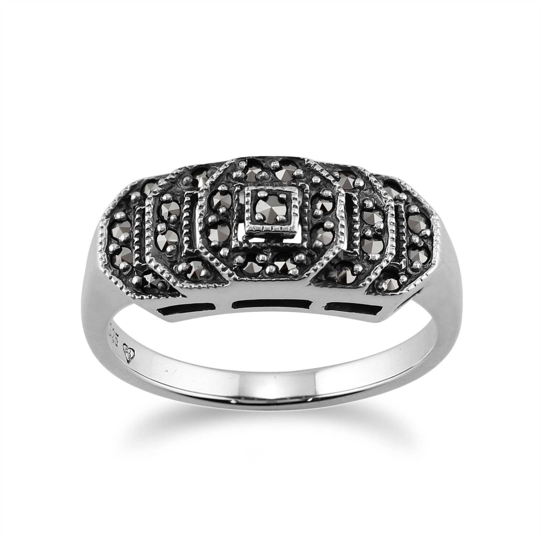 Bague Art Déco en Argent 925 avec Marcassite Ronde