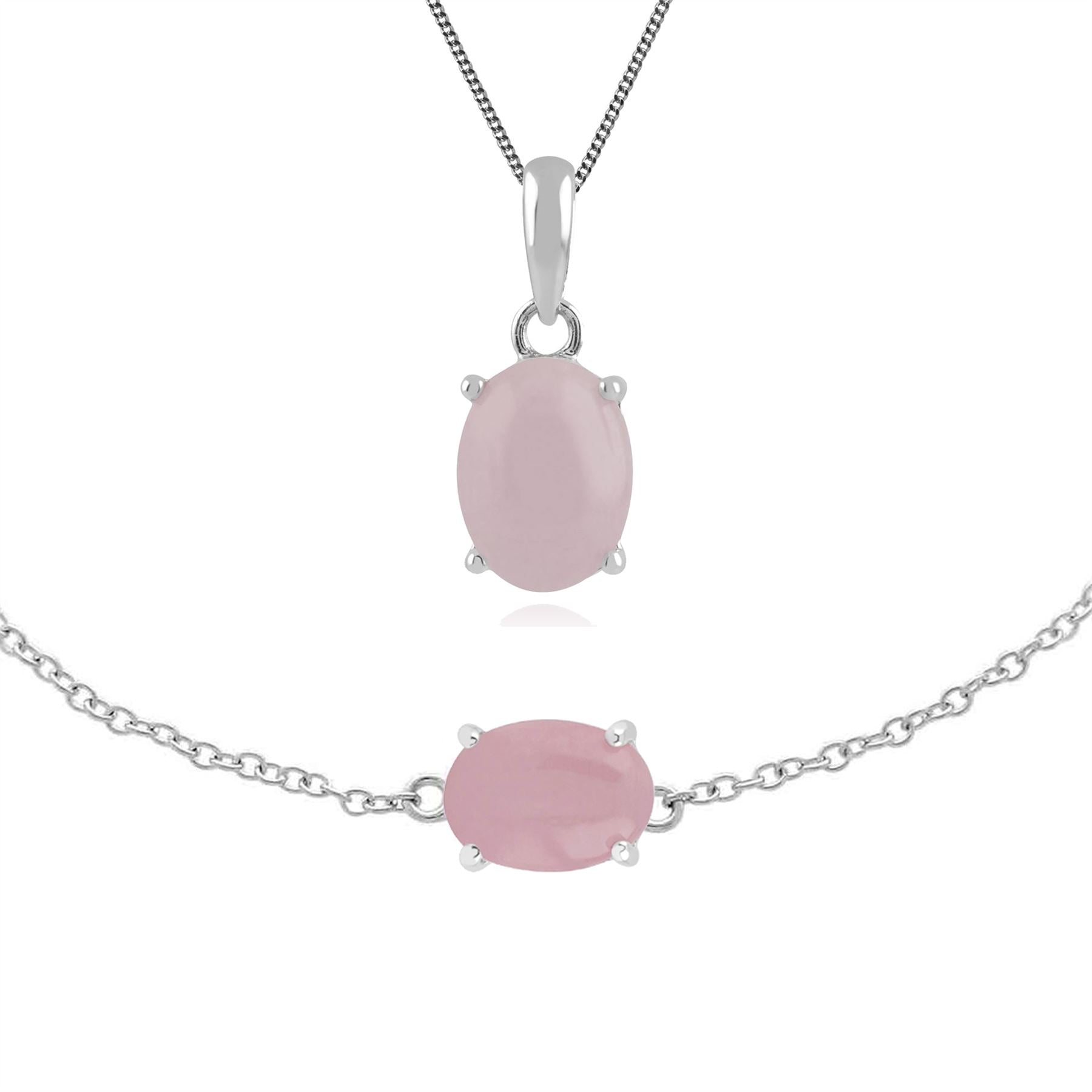 Pendentif et Bracelet Classique Argent 925 Kunzite Opaque Oval