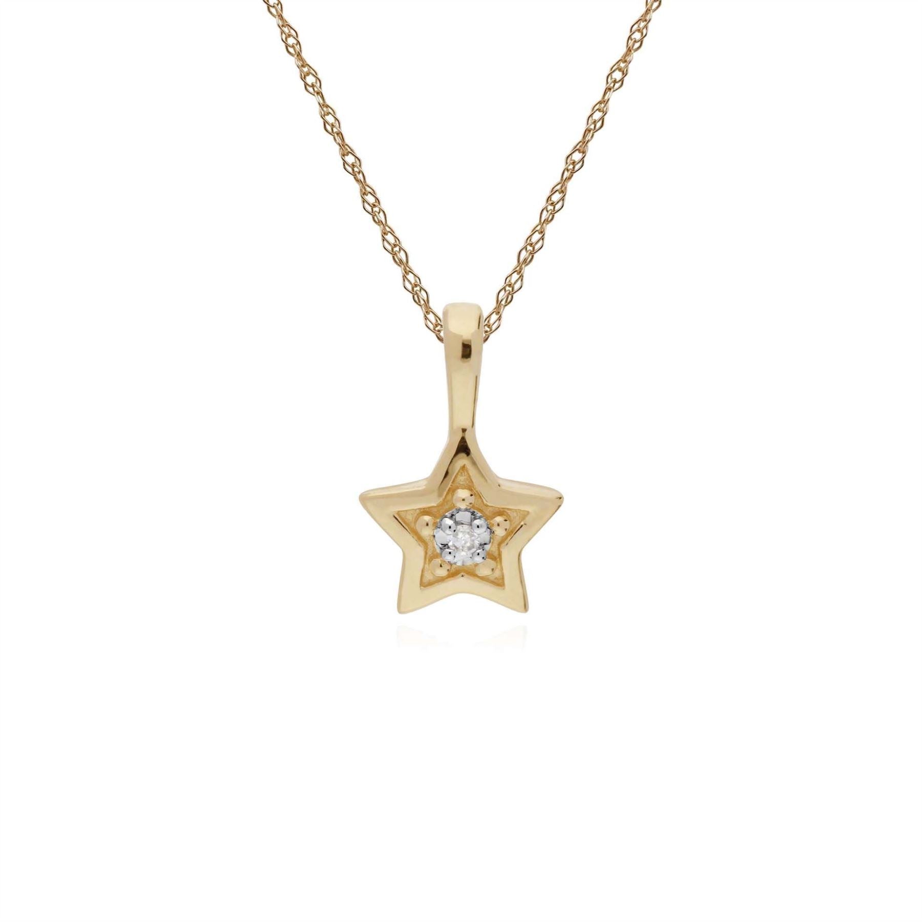 Collier Diamant, 9 CT or Jaune Diamant Pierre Unique Étoile Pendentif sur 45cm Chaîne