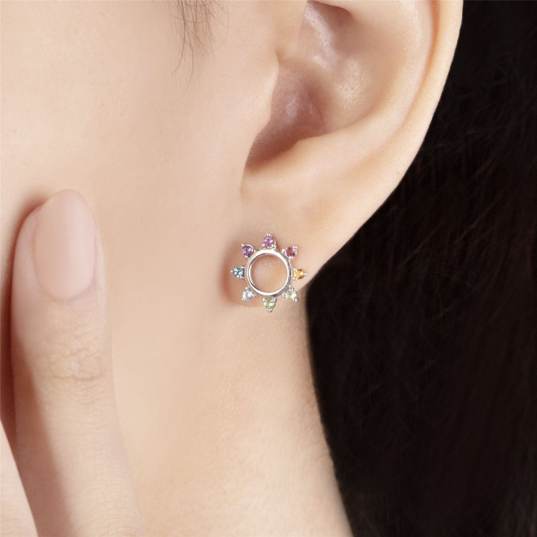 Boucles d'Oreilles Clou Arc-en-Ciel Argent 925