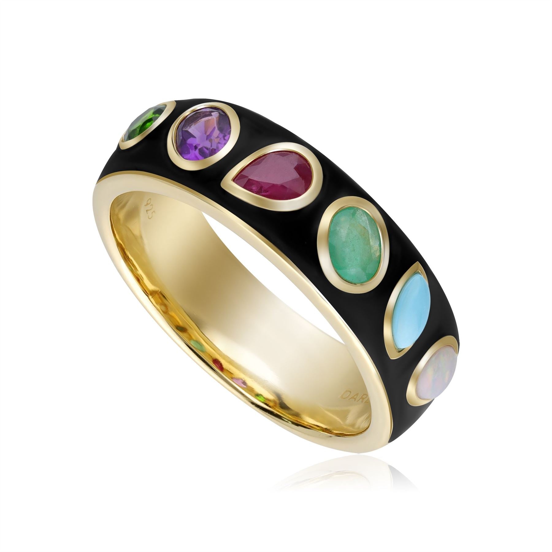 Bague Coded Whispers 'Dare To' Email Noire et Pierres Précieuses