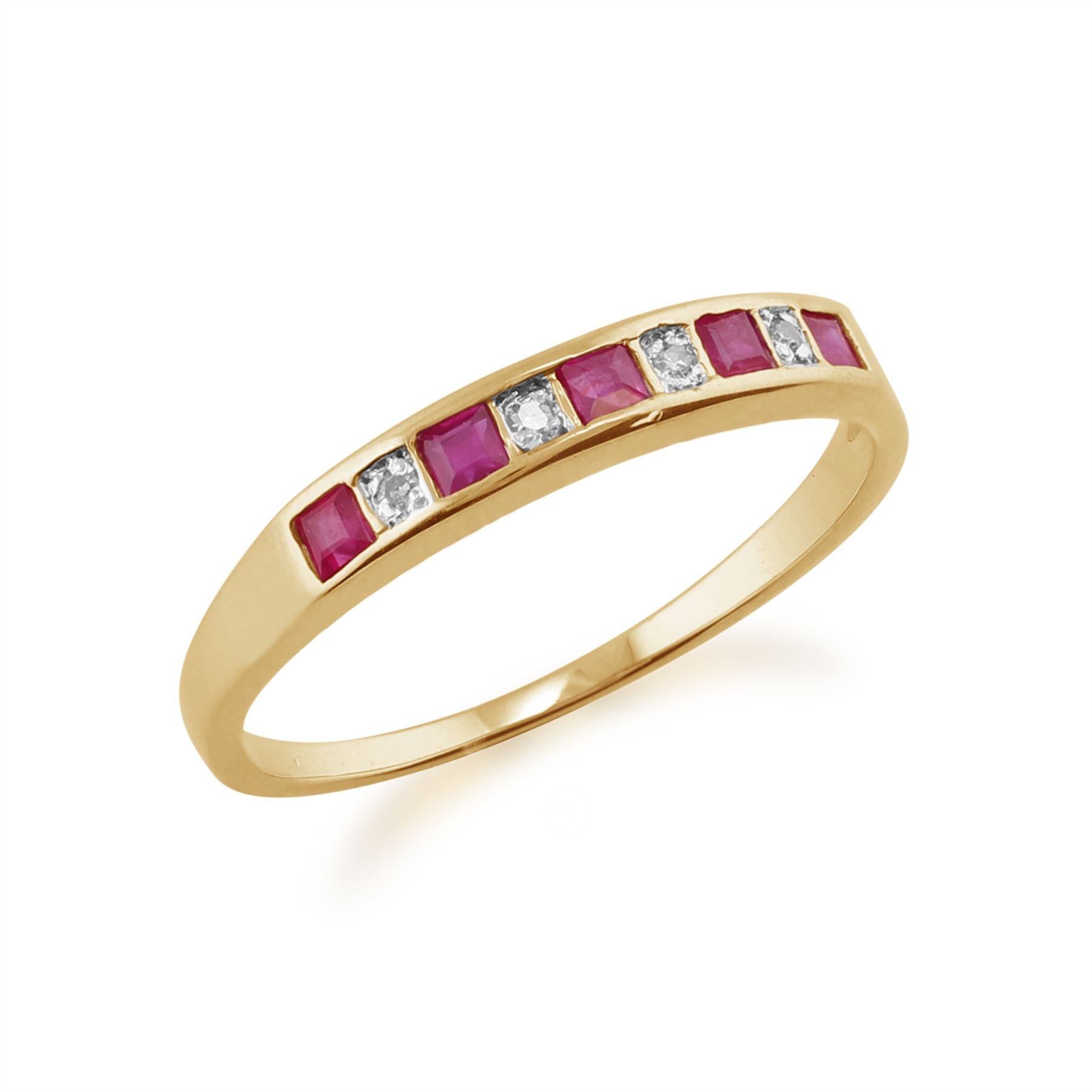 9 Ct Or Jaune 0.28ct Ruby naturel & demi anneau d'éternité Diamant classique