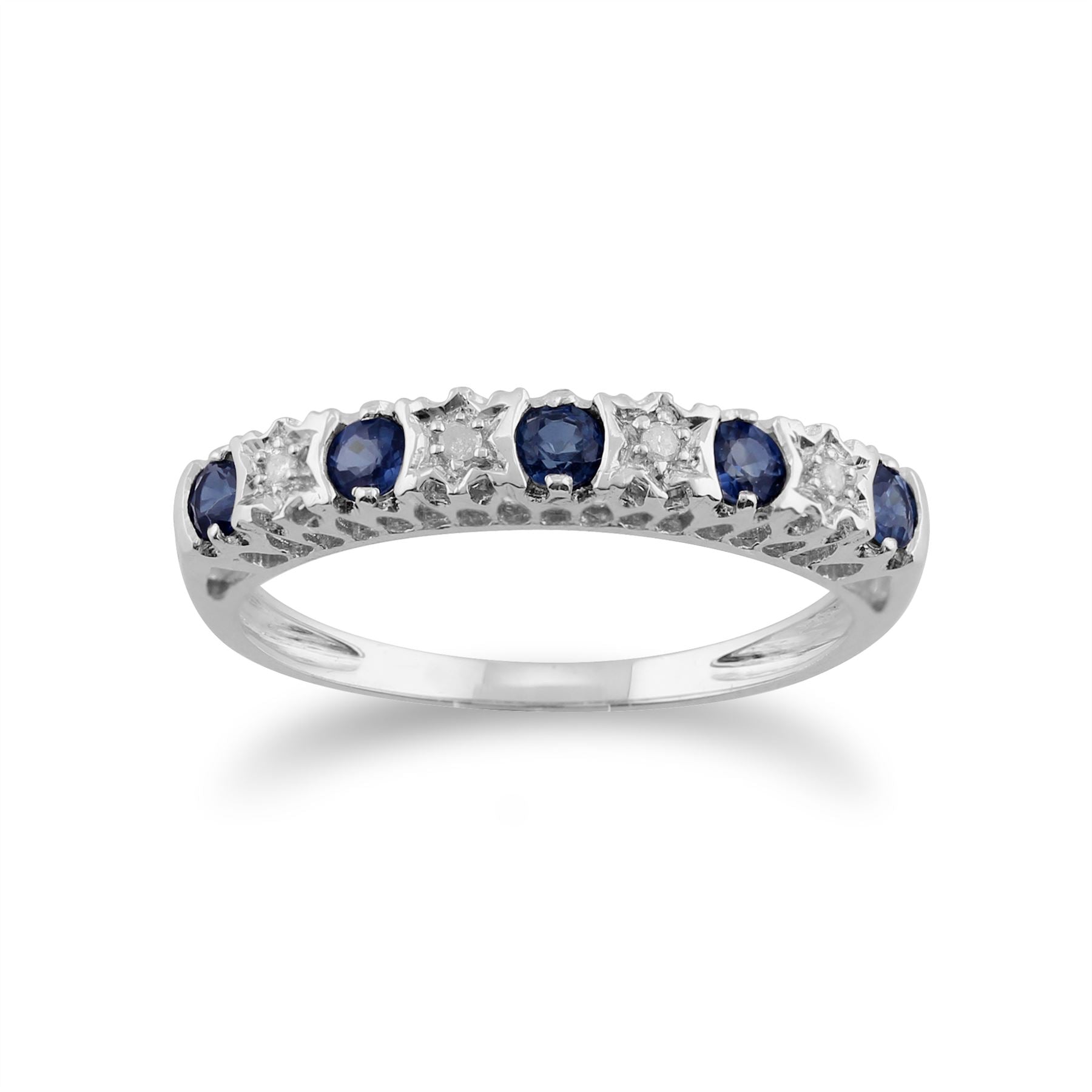 Blanc 9 Ct Or 0.28ct SAPHIR NATUREL BLEU & 2PT Bague diamant mi-éternité