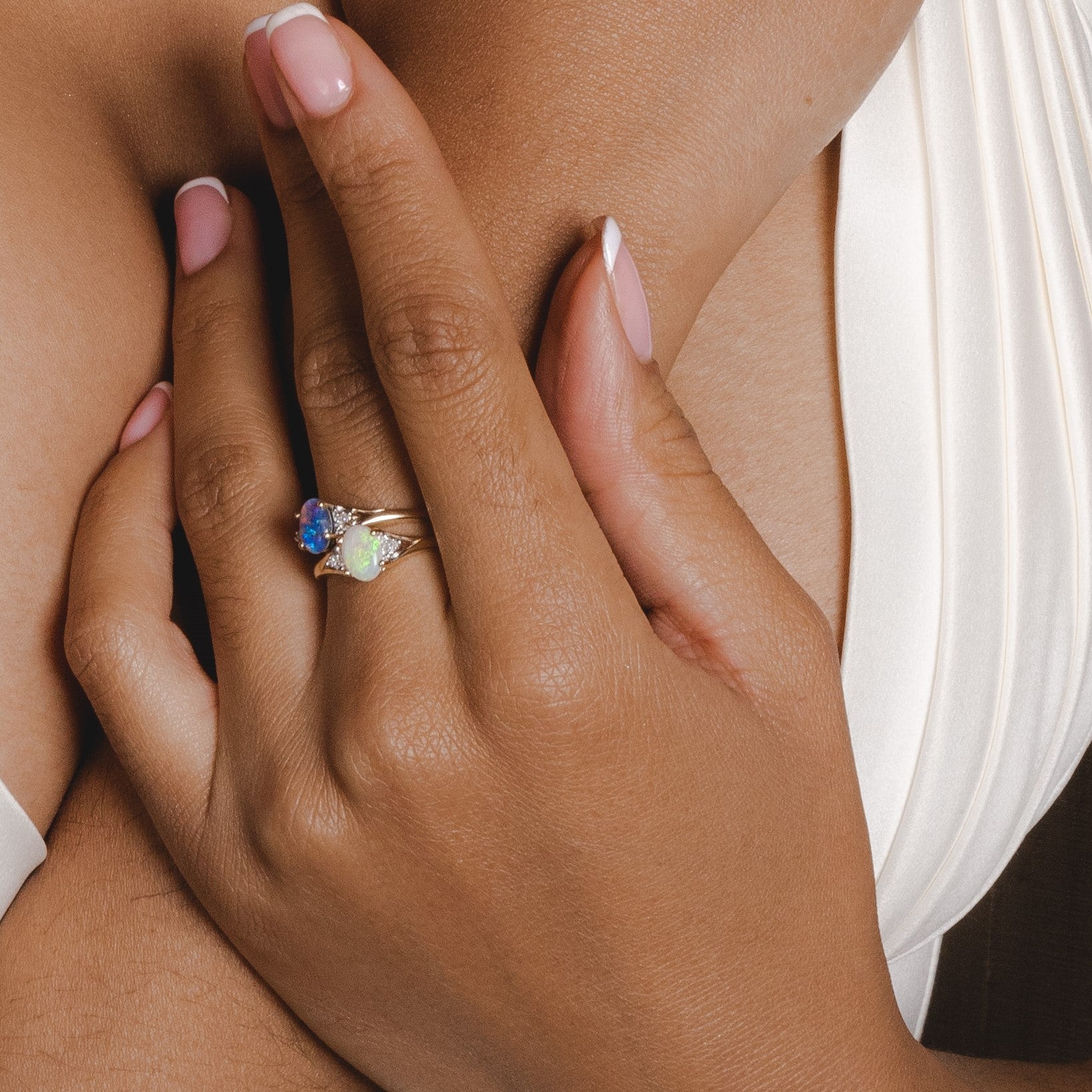 Bague Opale Triple 0,62 ct & Diamant Or Jaune 9 ct