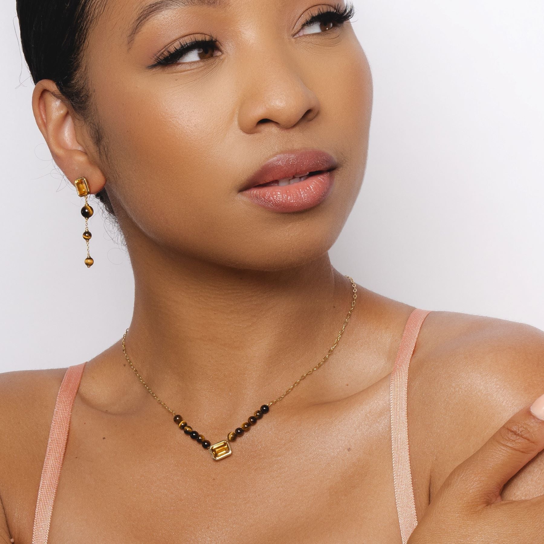 Boucles d'Oreilles Pendantes ECFEW 'The Unifier' Citrine et Tiger's Eye Ronds