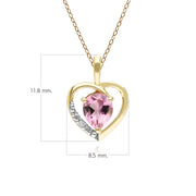 Collier pendentif coeur classique en or jaune 9 carats avec tourmaline rose et diamant