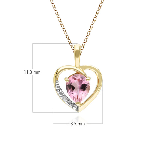 Collier pendentif coeur classique en or jaune 9 carats avec tourmaline rose et diamant