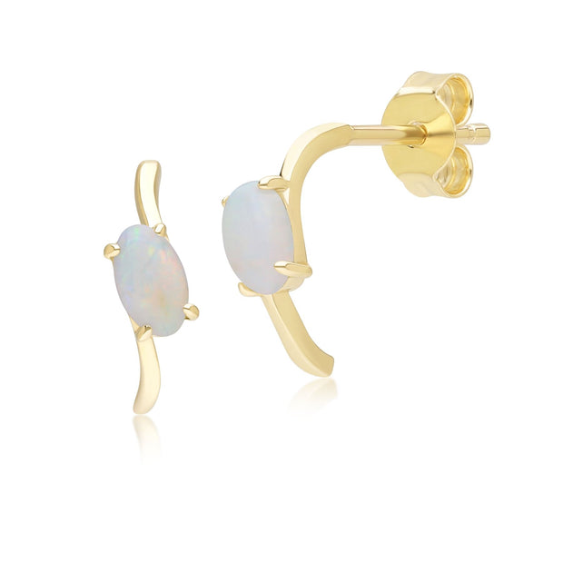 Boucles d'Oreilles Classique Demi-Créoles avec Opale Ovale en Or Jaune 9ct