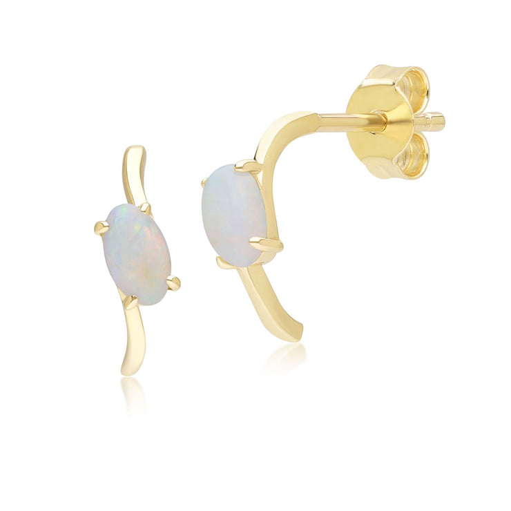 Boucles d'Oreilles Classique Demi-Créoles avec Opale Ovale en Or Jaune 9ct