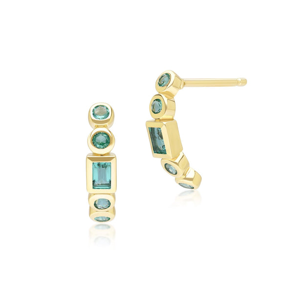 Boucles d'Oreilles Demi-Eternité Créoles Classiques en Or Jaune 9ct avec Emeraude