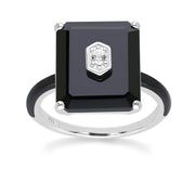 Bague Grand Deco en onyx noir et topaze en argent sterling