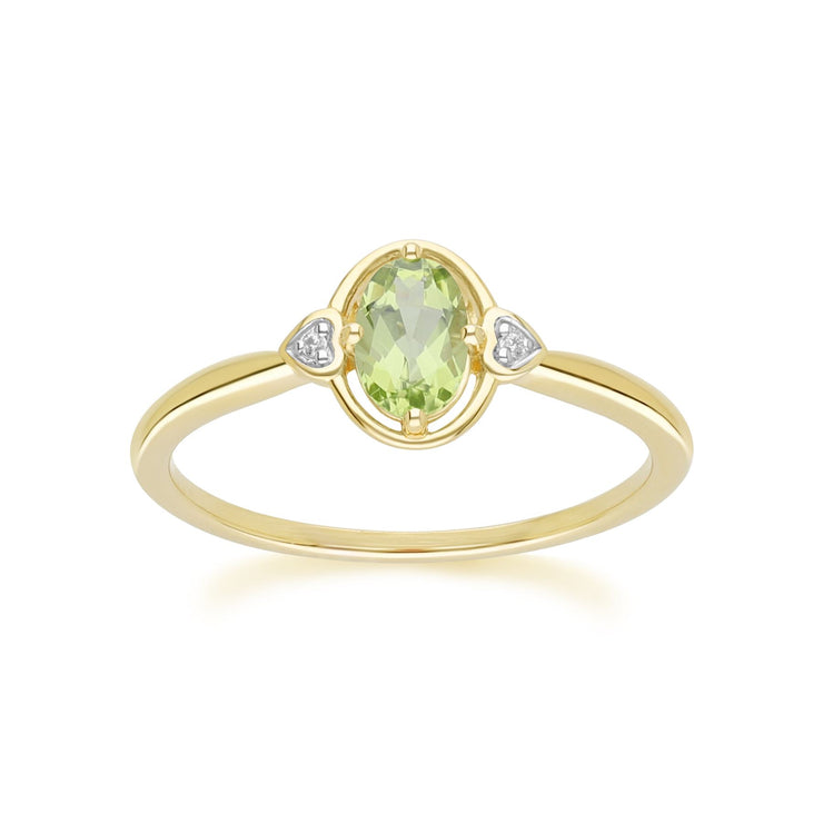 Bague classique en or jaune 9 carats avec péridot ovale et diamants