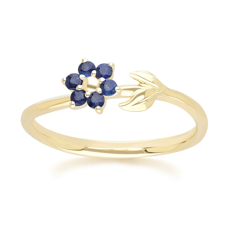 Bague Floral Vigne avec Saphir en Or Jaune 9ct