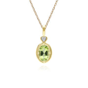 Collier pendentif coeur classique en or jaune 9 carats avec péridot ovale et diamant