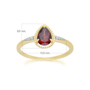 Bague classique en or jaune 9 carats avec grenat poire et diamant