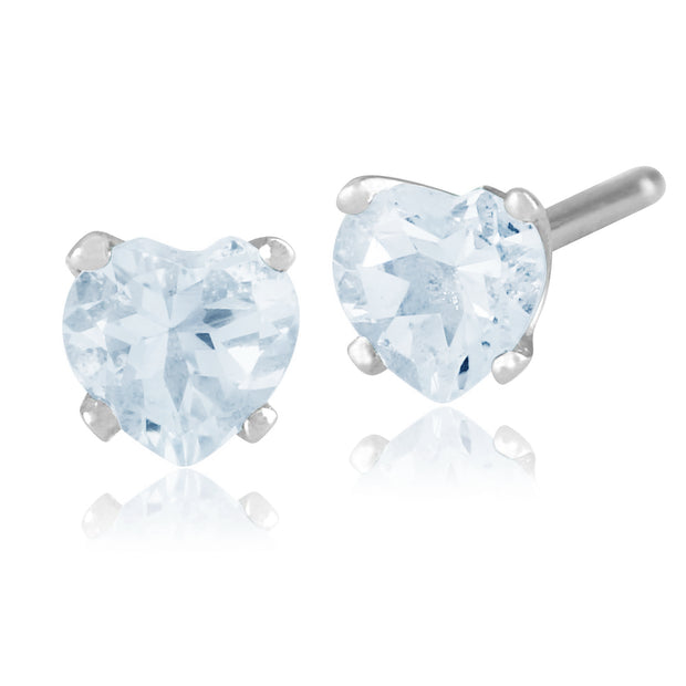 Boucles d'Oreilles Clou Coeur Classique Or Blanc 375 Aigue-Marine