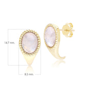 Boucles d'oreilles pendantes ovales Classique avec pierre de lune arc-en-ciel en or jaune 9 carats