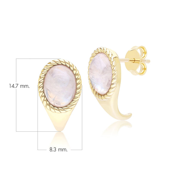 Boucles d'oreilles pendantes ovales Classique avec pierre de lune arc-en-ciel en or jaune 9 carats