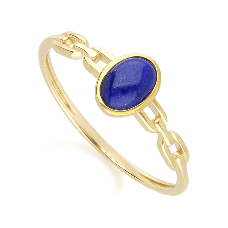 Bague Chaîne Classique avec Lapis Lazuli en Or Jaune 9 carats