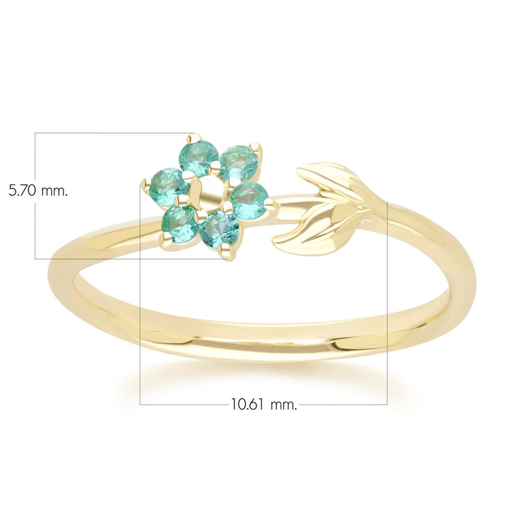 Bague Floral Vigne avec Emeraudes en Or Jaune 9ct