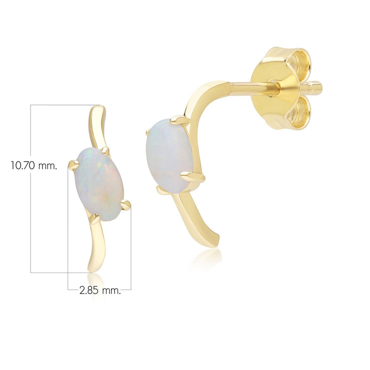 Boucles d'Oreilles Classique Demi-Créoles avec Opale Ovale en Or Jaune 9ct