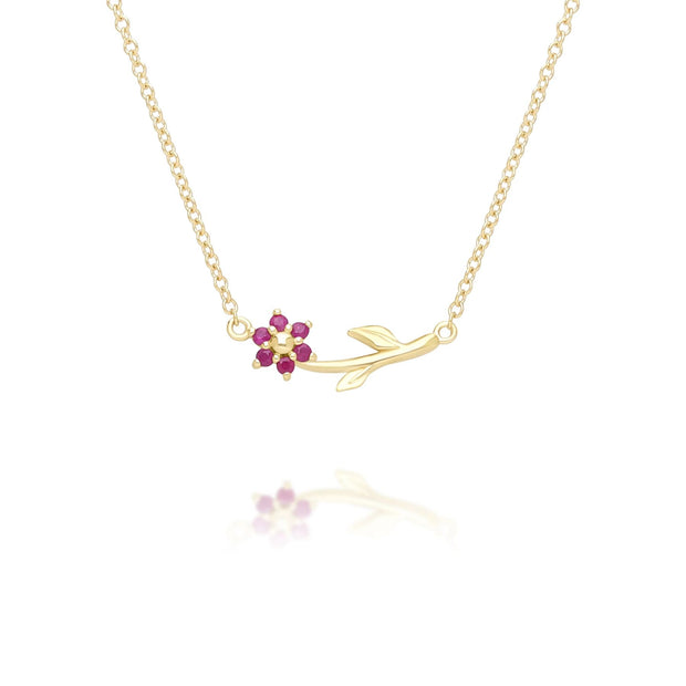 Collier Floral Vigne avec Rubis en Or Jaune 9ct