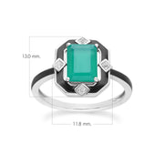 Bague Grand Deco en argent sterling, émail noir, calcédoine verte et topaze