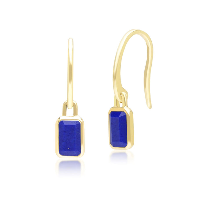 Boucles d'Oreilles Pendantes Classique avec Lapis Lazuli Baguette en Or Jaune 9 carats