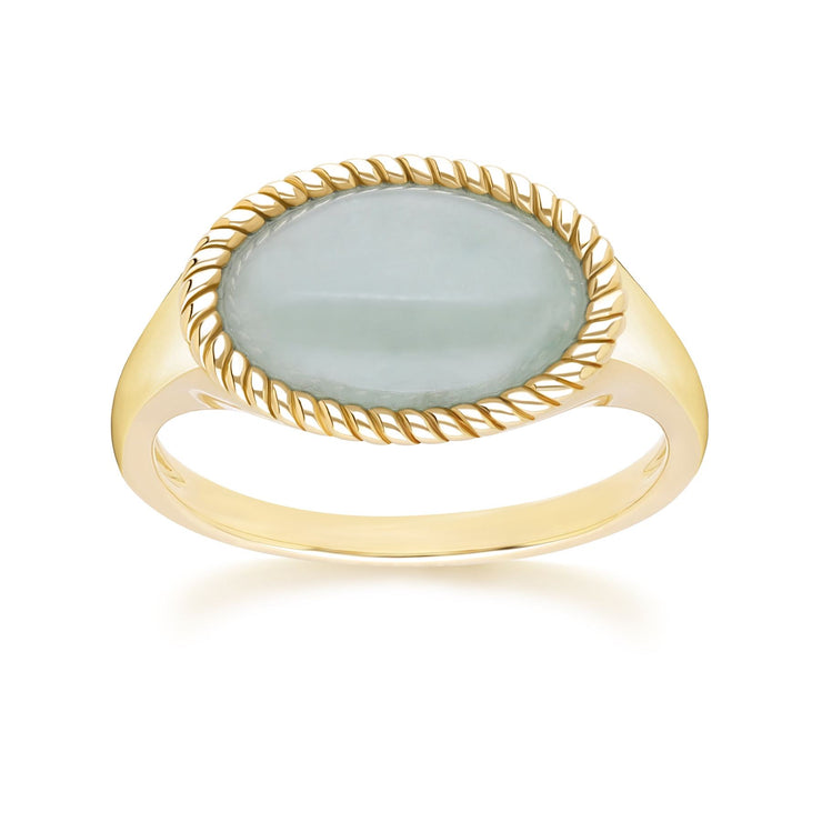 Bague Classique avec jadéite verte ovale en or jaune 9 carats