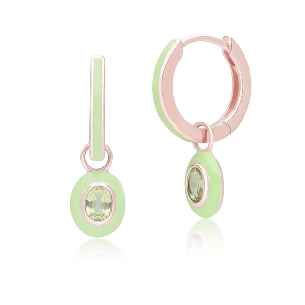 Boucles d'oreilles créoles Siberian Waltz en émail vert et péridot ovales en argent sterling doré à l'or fin rose