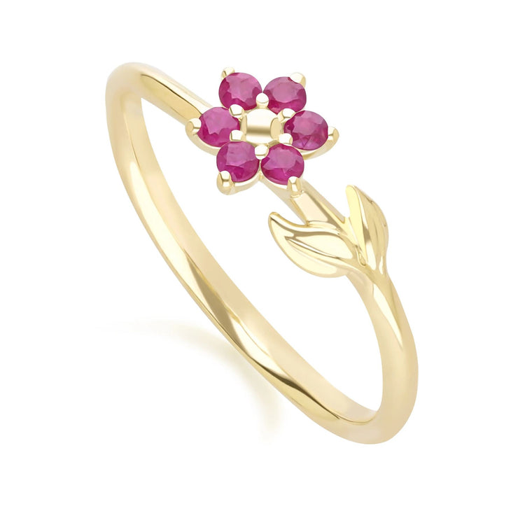 Bague Floral Vigne avec Rubis en Or Jaune 9ct