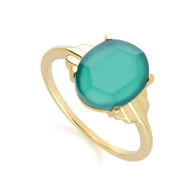 Bague Grand Deco en calcédoine ovale en vermeil doré
